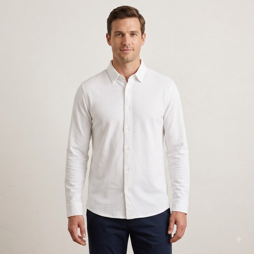 Jack Archer Legacy Shirt Large White Long Sleeve Button Up Pique Knit Stretch